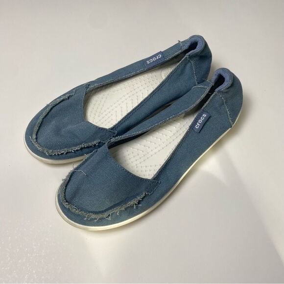 Crocs Blue Canvas Slip On Loafers Boat Shoes Women's Size 10 - Picture 10 of 13